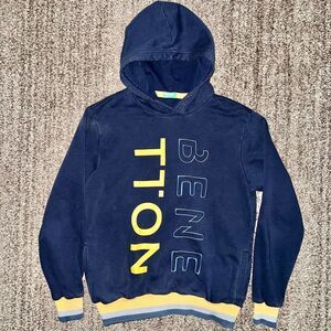 United Colors Of Benetton Navy Blue Hoodie Sweater with Yellow Lettering